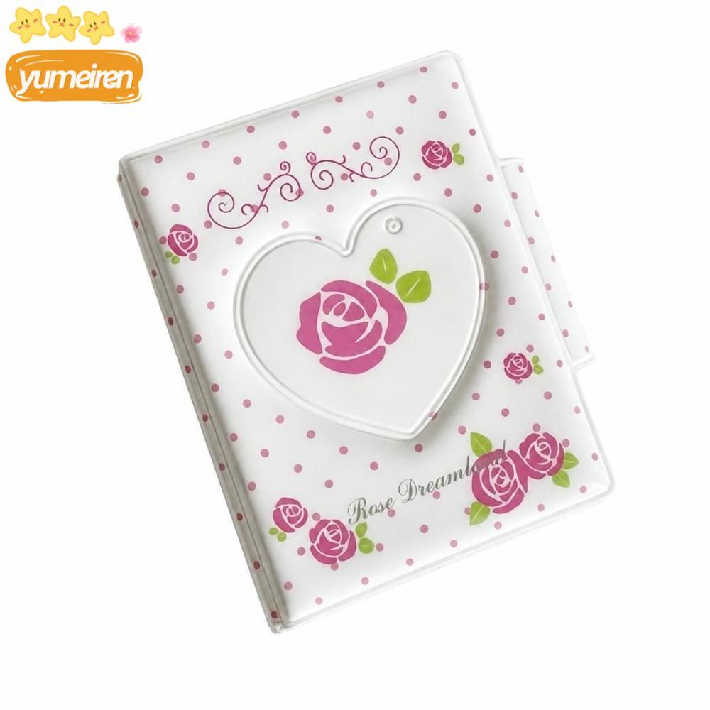 YUMEIREN Album Ảnh 3 Inch, Hoa Hồng In Photocard Binder Photocard Giá Đỡ, Trái Tim Vintage Rỗng Nút 