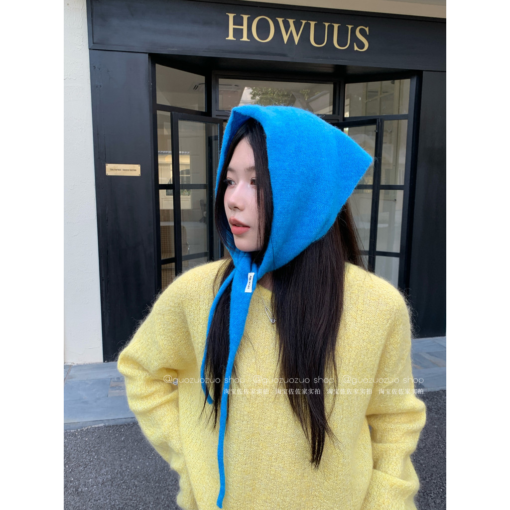 Guo Zuosuo Juxian Hồ Trắng Tam Giác Xanh Khăn Khăn Trùm Đầu Phong Cách Hàn Quốc ins Trang Trí Thu Đô
