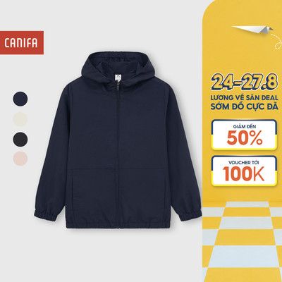 Áo khoác gió unisex trẻ em CANIFA 2 lớp dài tay có mũ chống thấm nước 3OT25W003