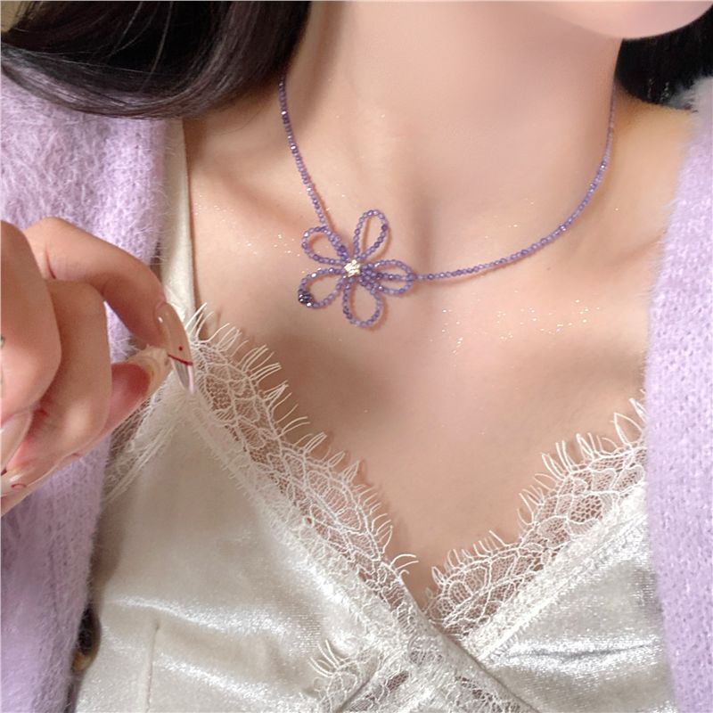 2026 Sản Phẩm Mới GIÀY Monet Garden Siêu Cổ Tích Tím Opal Pha Lê Hoa Xương Đòn Dây Xích Ngắn choker 