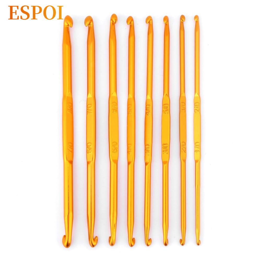ESPOI 8 chiếc Bộ kim đan móc, Chất liệu Alumina màu vàng Móc móc hai đầu, Thiết kế hai đầu bền bỉ Nh