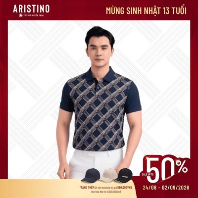 ARISTINO Áo Polo Nam Ngắn Tay Họa Tiết Regular Fit APS606EDP01 Cotton Co Giãn Thoáng Khí Thấm Hút Mồ Hôi