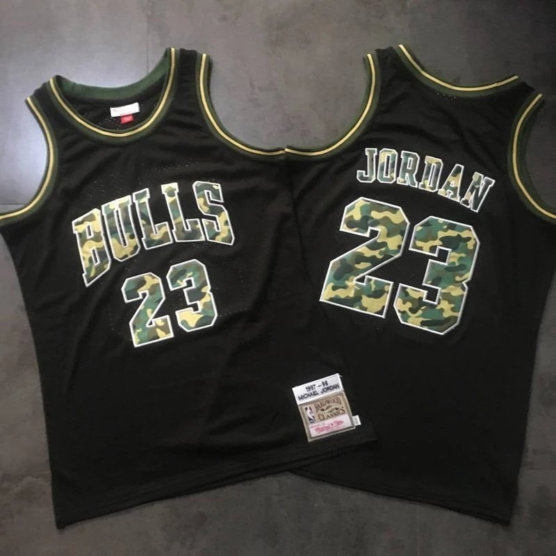 [Thêu mật độ đầy đủ AU] Mitchell & Ness Bull Jordan No. 23 Áo thêu mật độ nhân vật ngụy trang