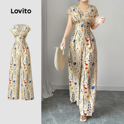 Áo liền quần nữ Lovito xuân hè xếp ly phong cách thường ngày LK4AD286
