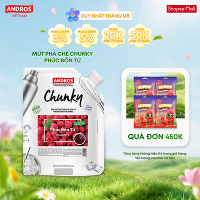 Mứt Trái Cây Pha Chế Phúc Bồn Tử - Có miếng trái cây thật - Nguyên liệu pha chế - ANDROS CHUNKY - 1kg
