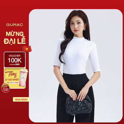 Áo Thun Nữ GUMAC Form Slim Cổ Lọ Tay Lửng Thanh Lịch Chất Mềm Mịn Co Giãn Tốt ATF11021