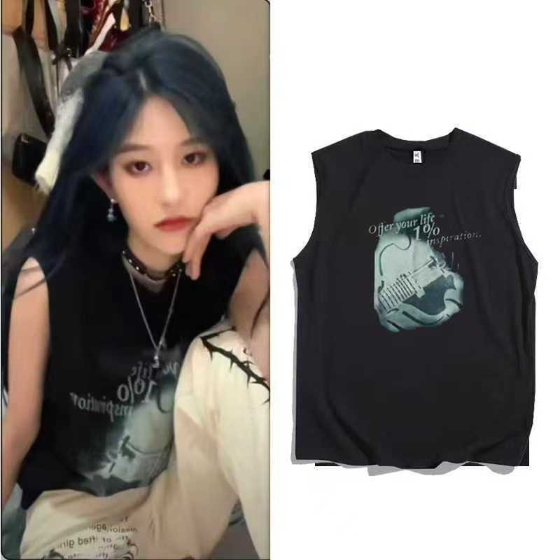 Cotton Nguyên Chất snh48 Wang Yi Cùng Phong Cách Quần Áo 2025 Không Tay Top Nữ In Áo Vest Retro ins 