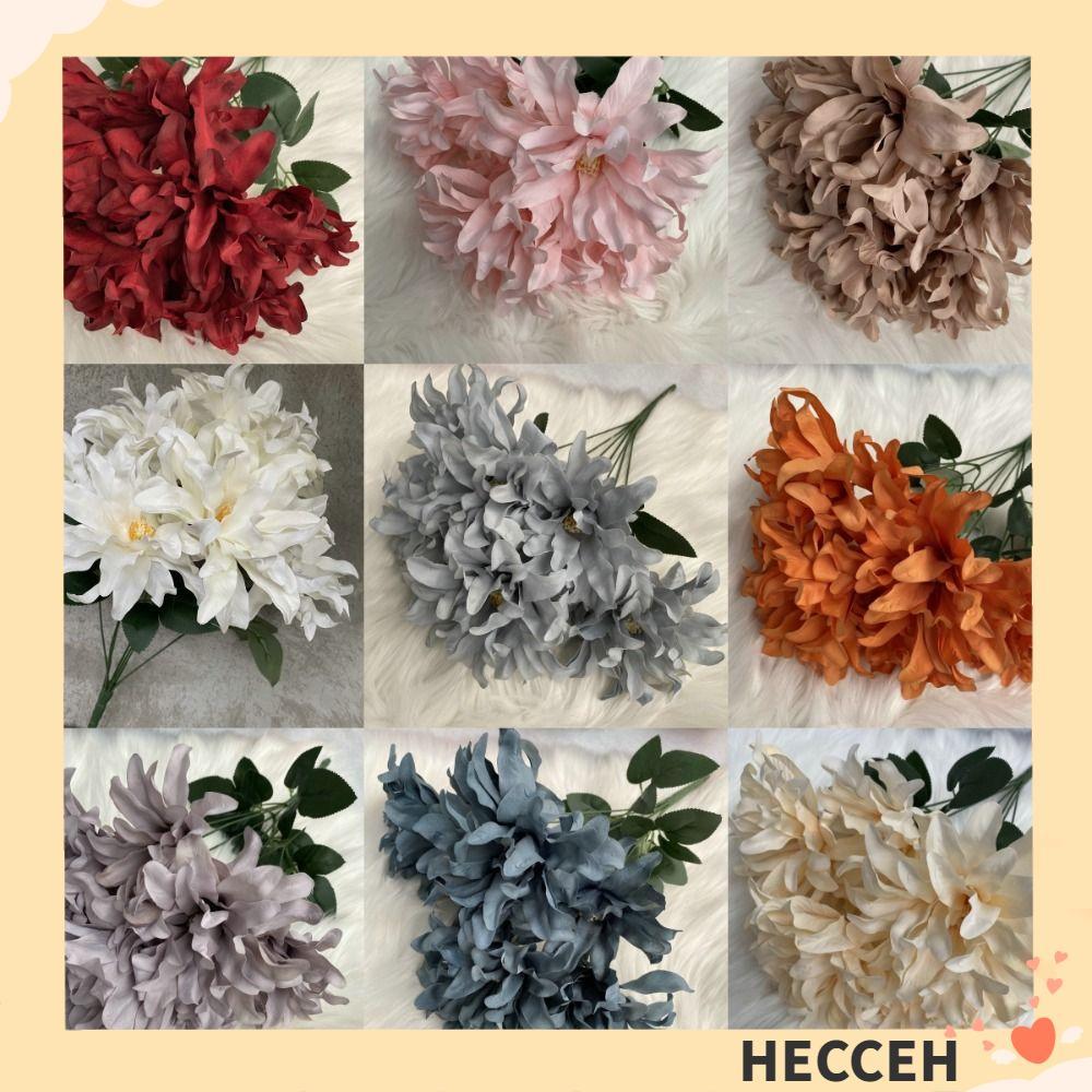 HECCEH Dahlia Bunch Flowers, Vải chải 45CM Hoa nhân tạo Dahlia, 7 đầu Sắp xếp hoa DIY Violet Bridal 
