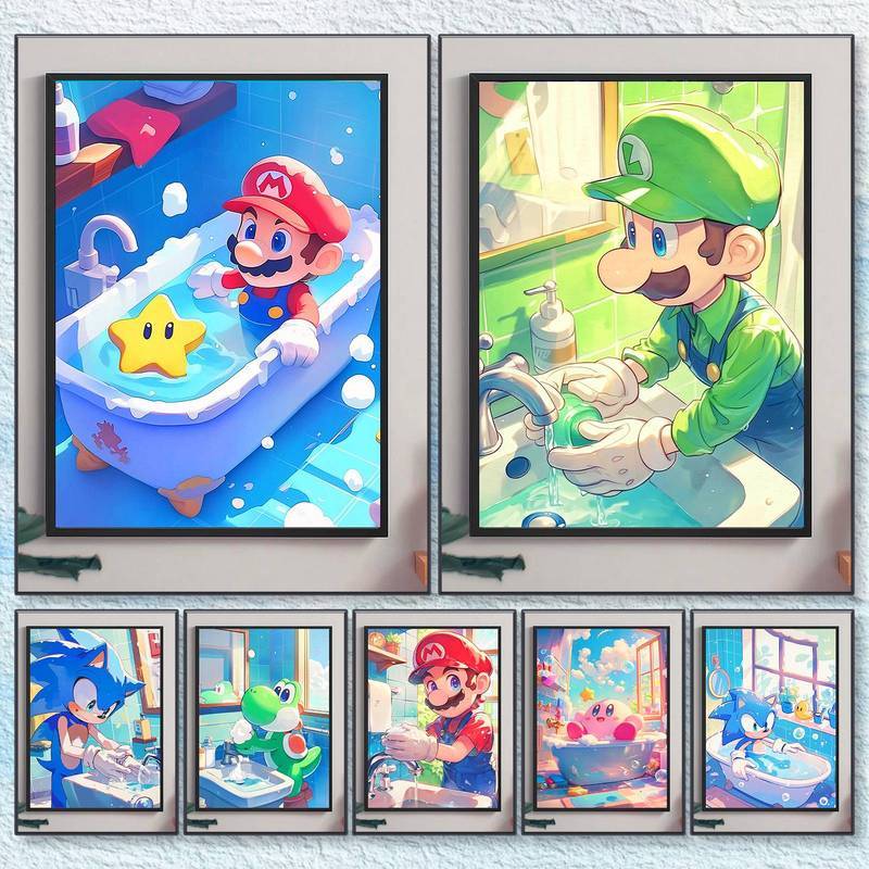 Mario Bathtub Bathroom Wall Decor Poster High鈥慏efinition Waterproof Canvas Print Super Mario Star Ba