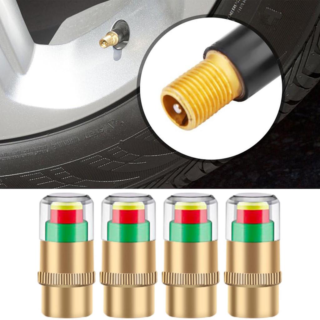 Mũ đồng hồ đo áp suất lốp 4X 2.4Bar Cảnh báo mã màu Lắp đặt dễ dàng Mũ van khí lốp đa năng abrtedvn