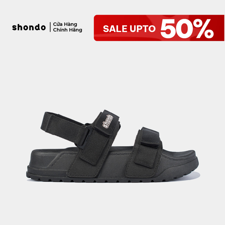 Giày Sandal Unisex Platy 2 Shondo Đế Cao 5cm Tháo Quai Thành Dép Màu Đen PLA1112