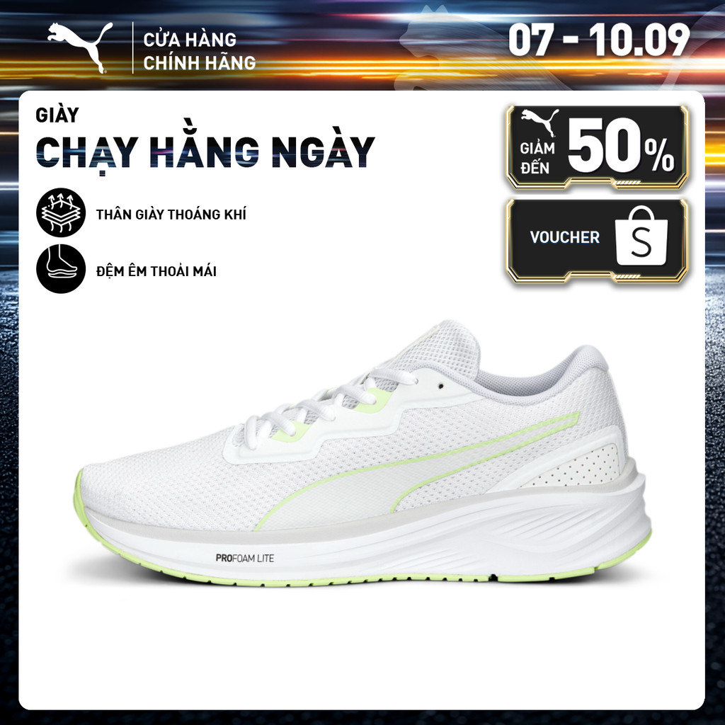 Giày Chạy Bộ PUMA Unisex Aviator Profoam Sky Bright White-Fast Yellow Màu Trắng