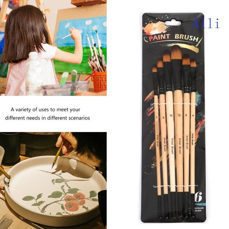Alli 6x Artist Paint Brush Acrylic Watercolor Paint Brush Gouaches Paint Brushes