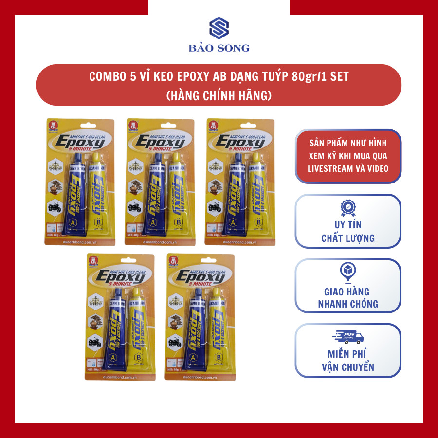[GIÁ SỈ] Combo 5 vỉ 80gr Keo AB 2 tuýp, keo epoxy, keo dán 2 thành phần, keo dán siêu dính, keo cơ k
