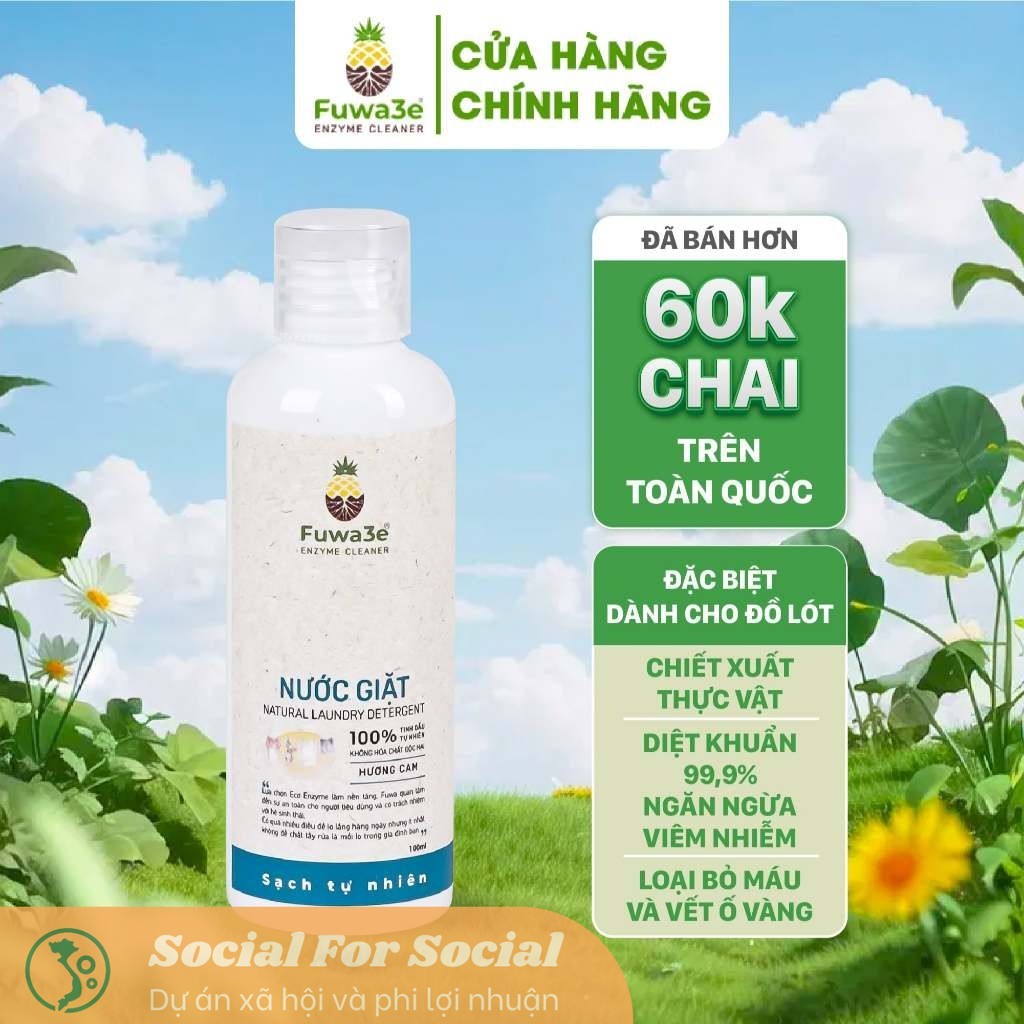[Hỏa tốc] [Mua 2 giảm 10%]  Nước Giặt Hữu Cơ Fuwa3e Organic Sinh Học Giặt Quần Áo Đồ Lót, An Toàn Cho Em Bé