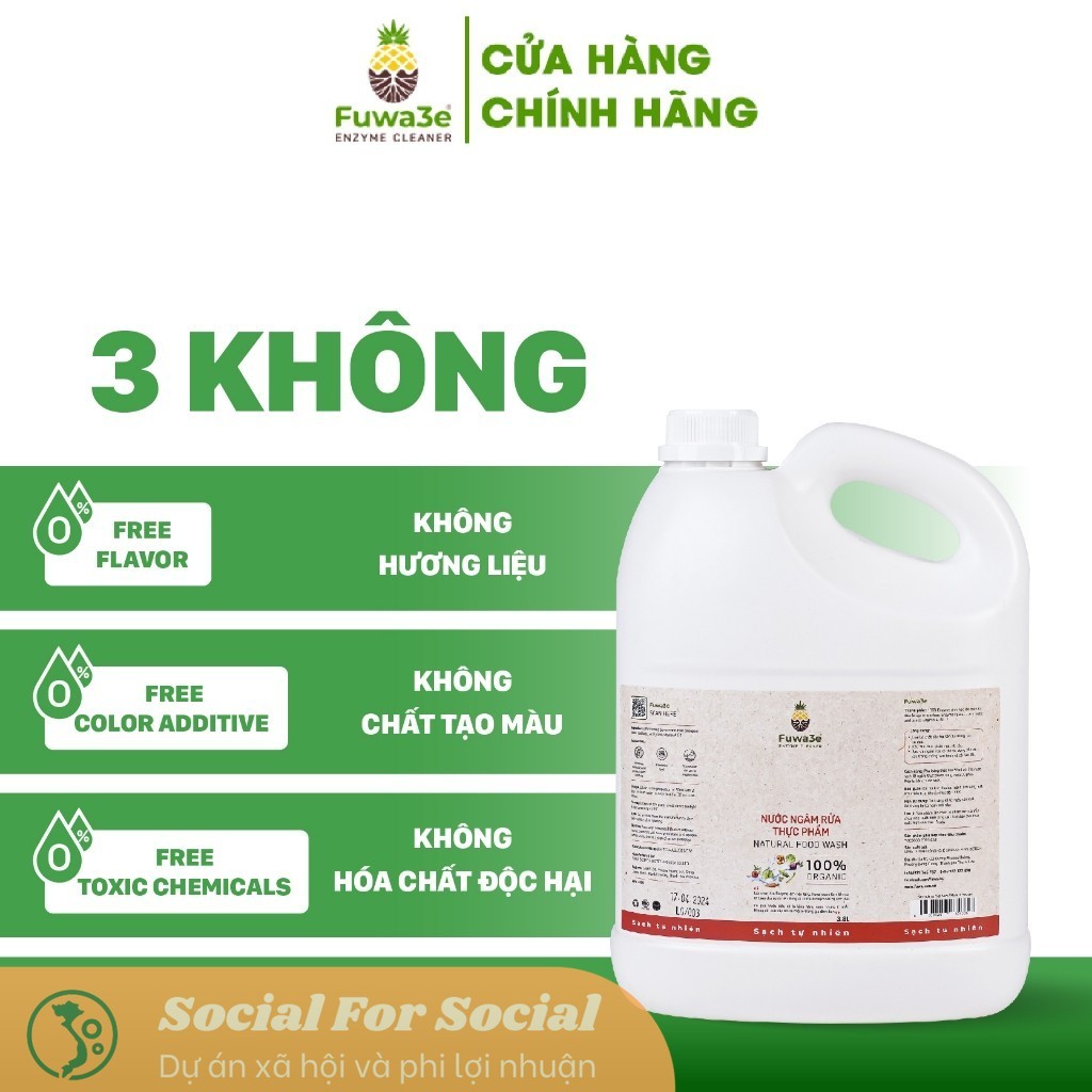 [Tặng 02 chai 100ml ] Nước Ngâm Sạch Hoa Quả Hữu Cơ Fuwa3e Chiết Xuất Enzyme An Toàn Mẹ Bầu Trẻ Nhỏ, Khử Tanh Thịt cá