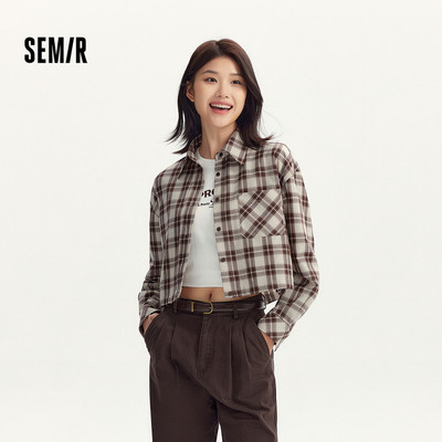 Semir Áo Sơ Mi Nữ Oversize Eo Cinched Kẻ Sọc Retro, Dễ Thả Lỏng, Phù Hợp Mùa Thu Đông