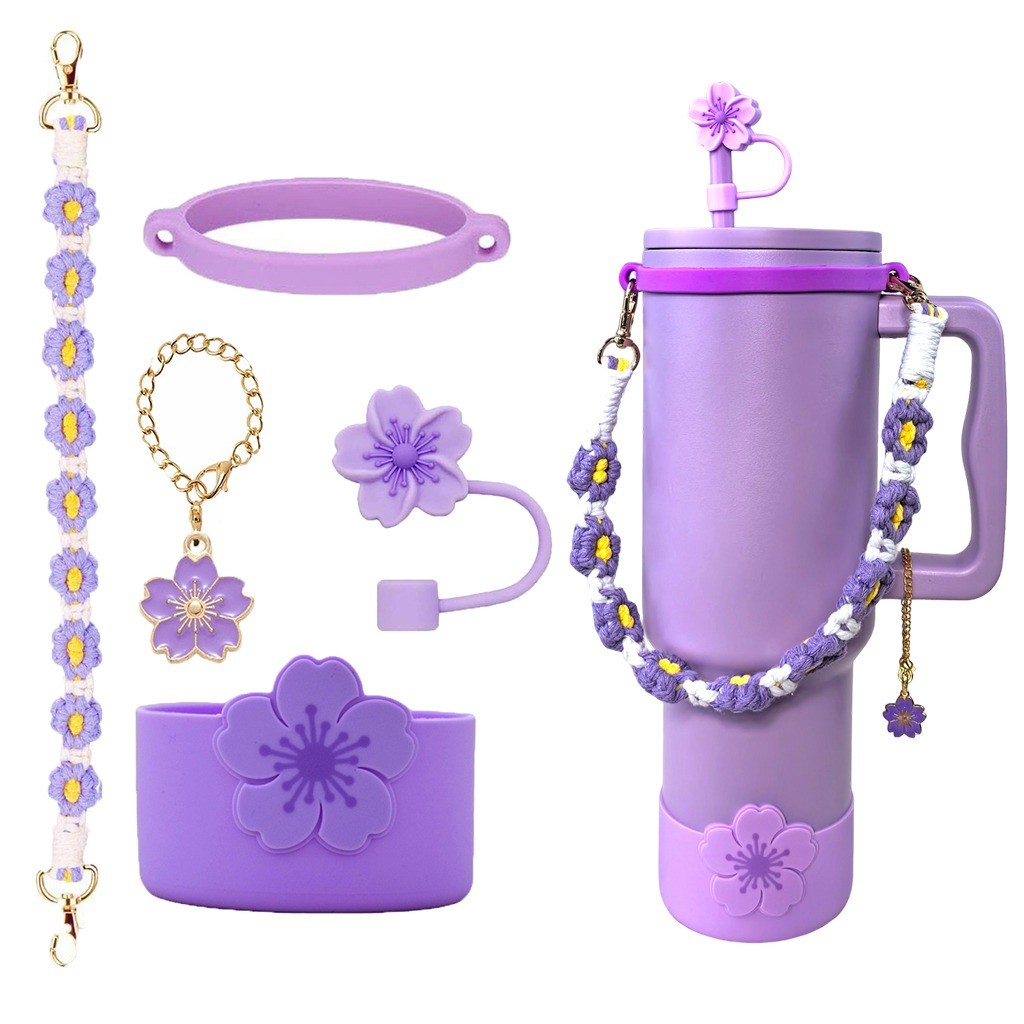 SUGAW Tumbler Tay Cầm Dây Đeo & Nắp Ống Hút & Bình Nước Silicone Boot & Tumbler Phụ Kiện Charm Set, 