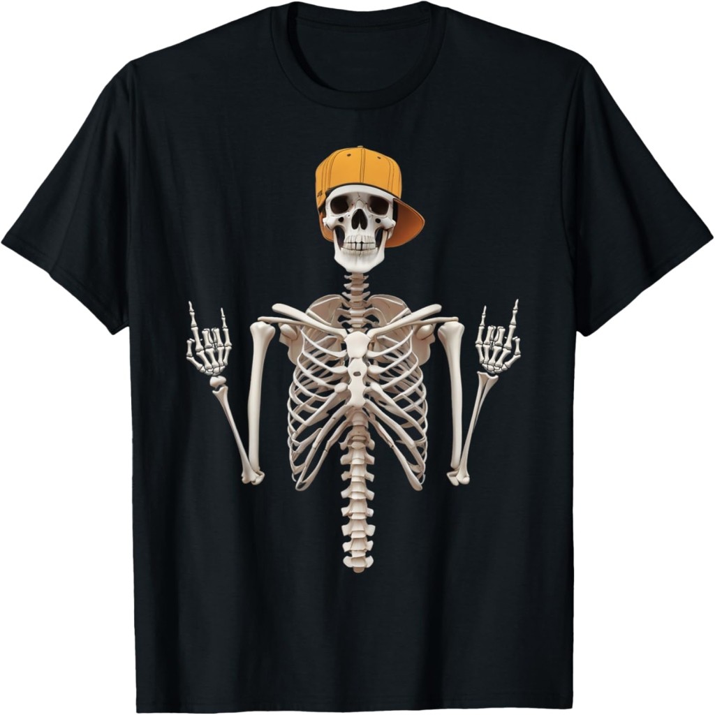 Áo thun Rocker Skeleton Cap Skater Cool Halloween Punk Rock Boys T-Shirt