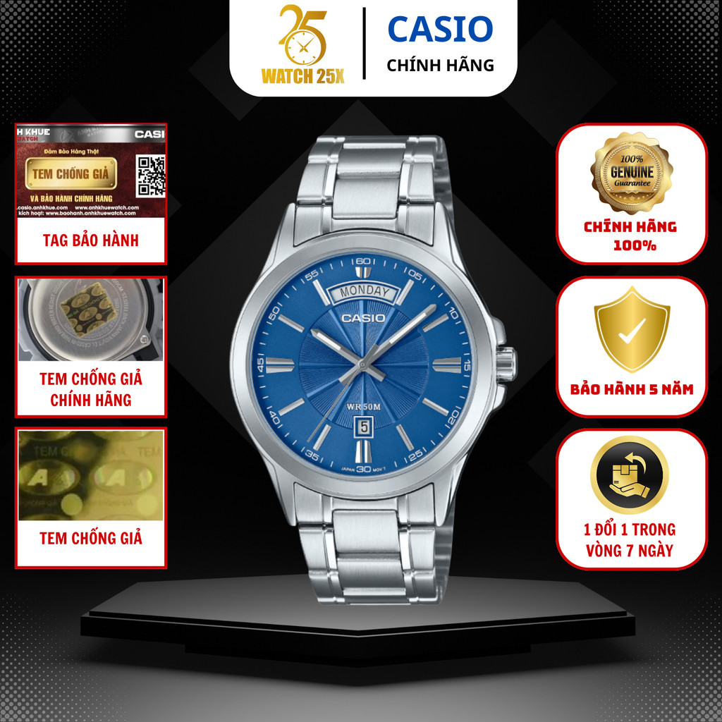 Đồng Hồ Casio Nam MTP-1381D-2AVDF Chính Hãng - Watch25x - Đồng Hồ Nam Kim Thanh Lịch, Sang Trọng