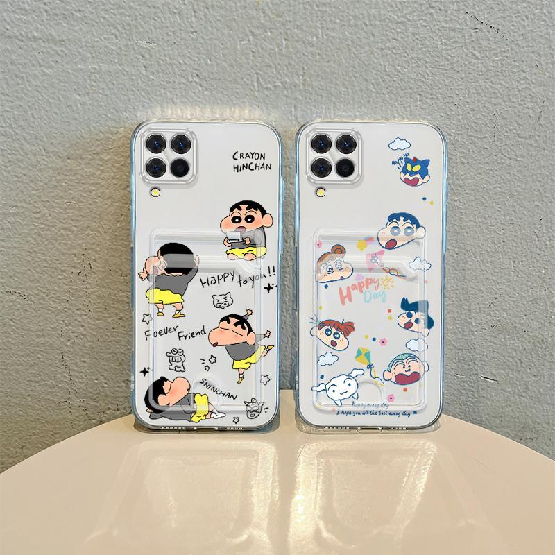 Hộp Đựng Thẻ Cho Samsung Galaxy A12 M12 A22 M22 M32 4G 5G Crayon Shin-chan Cặp Đôi TPU Mềm Chèn Ảnh 
