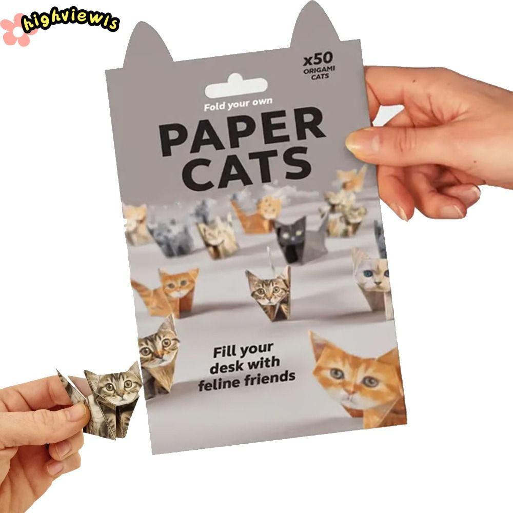 HIGHVIEWLS DIY Paper Cats Kit, Trang trí bàn làm việc Handmade Mèo con dễ thương Origami Papercraft 