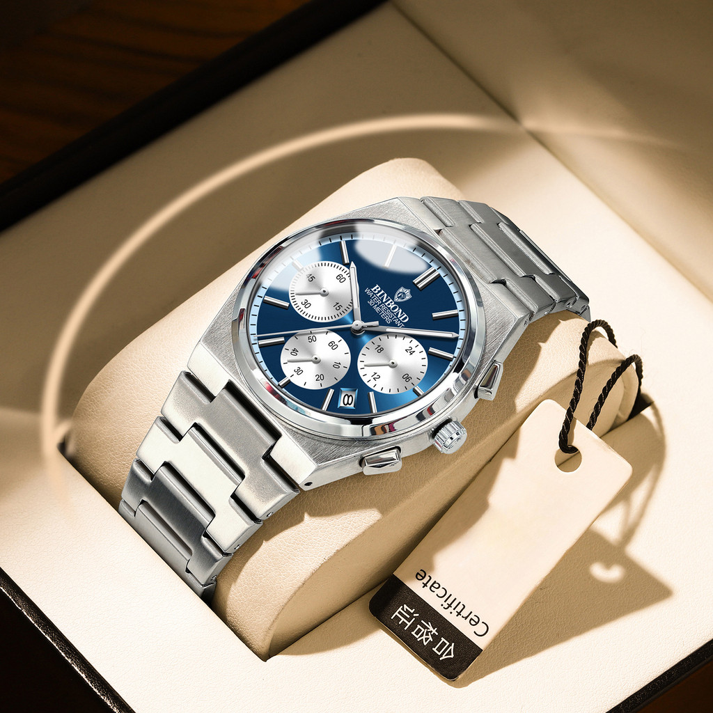 BINBOND Nam Chronograph Quartz Watch 6 Tay Đa Năng Dạ Quang Ngày Chống Thấm Nước Đồng Hồ Đeo Tay