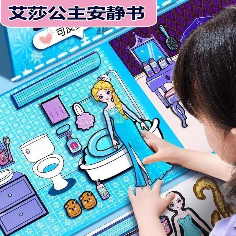 Công Chúa Elsa Từ Yên Tĩnh Sách Bé Gái Đồ Chơi Nam Châm Lớn Barbie Elsa Trang Điểm Nhà Chơi Đồ Chơi