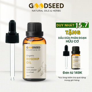 Dầu Nụ Tầm Xuân (Rosehip seed oil) extra virgin hữu cơ ép lạnh GoodSeed thiên nhiên nguyên chất Organic pure carrier oil