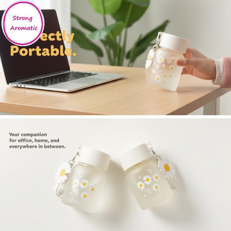 STRO Frosted Glass Water Bottle Kawaii Hoạt Hình In Bền Chống Rò Rỉ Mang Theo Dây Đeo Cho Trường Học