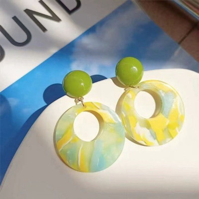 Pinkdudu Mùa Hè Vôi Xanh-Yellow Acrylic Ombre Bông Tai Vintage Tươi Màu Soda Dangles Cho Nữ Trang Sức Dễ Thương & Nhẹ PD2565
