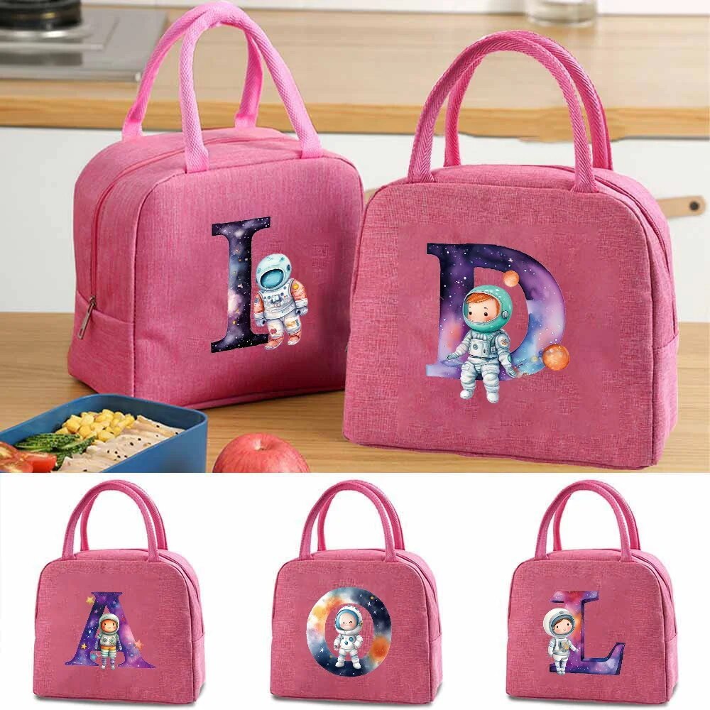 Portable Insulation Lunch Bag Canvas Food Lunch Box Lunch Picnic Dinner Bag Men Women Letter Pattern