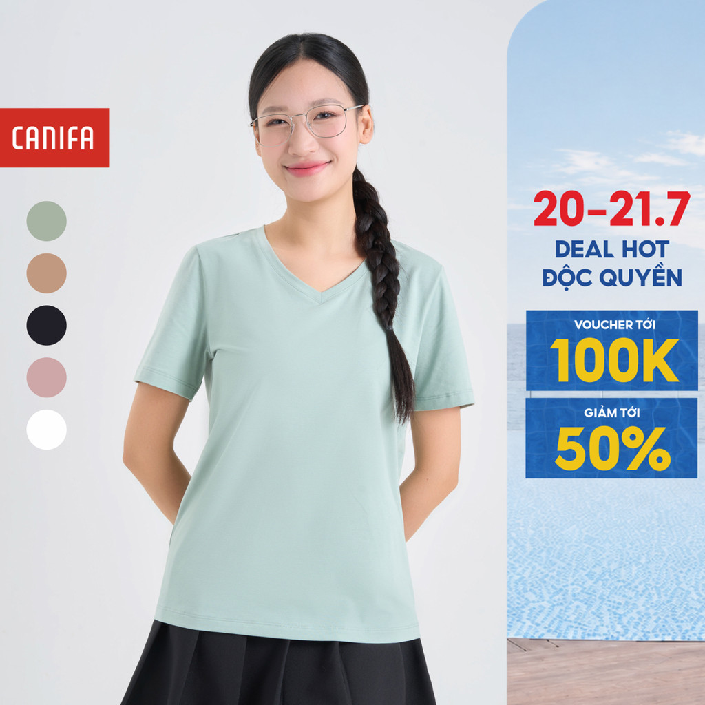 Áo phông nữ CANIFA cộc tay cổ tim dáng basic 6TS25A002