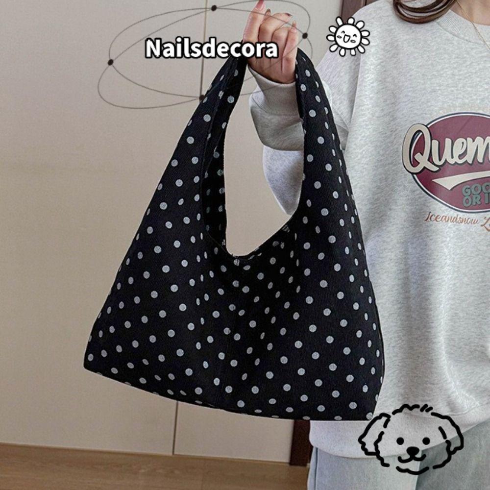 Túi đeo vai NAILS, Túi xách nữ dung tích lớn họa tiết chấm bi, Túi Tote vải nhung thông thường đi lạ