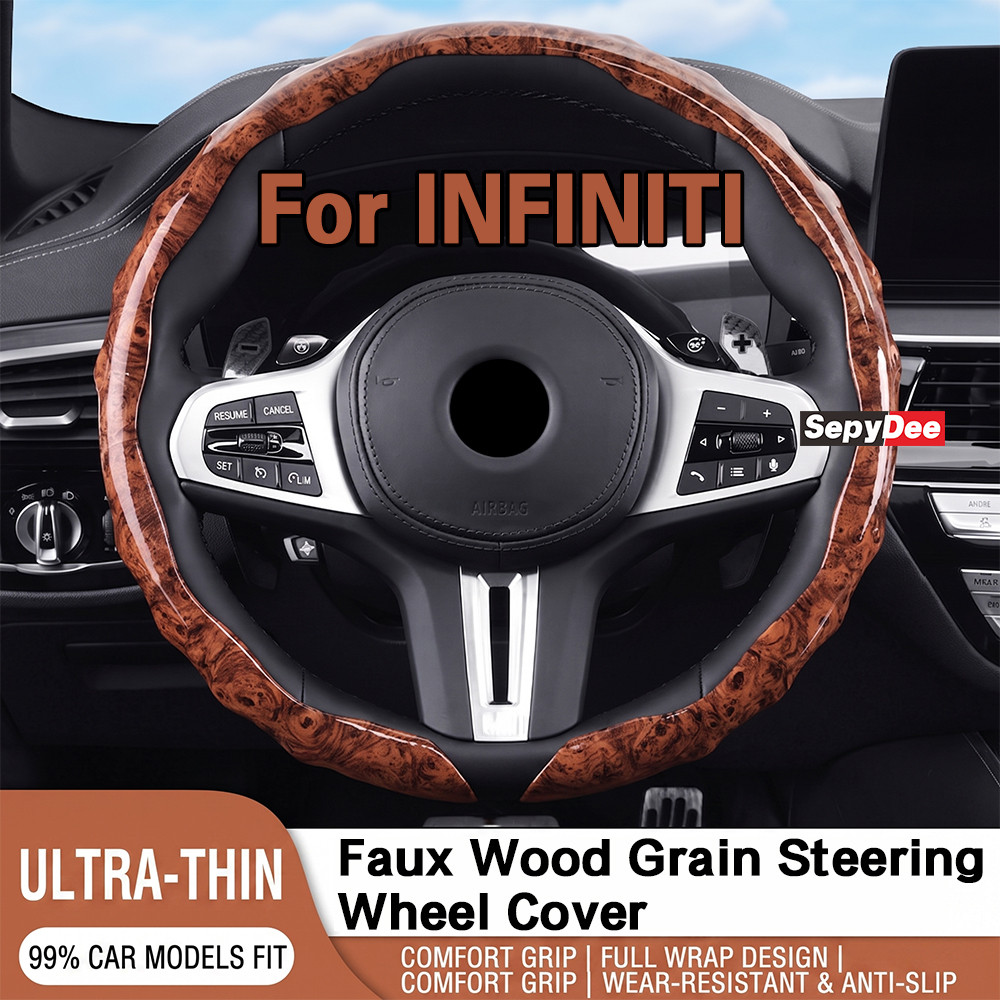 Vỏ bọc vô lăng ô tô bằng da hạt gỗ chống trượt siêu mỏng bảo vệ lái cho Infiniti Q60 Q50 Q30 Q45 Q70