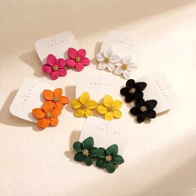 Pinkdudu Matte Nướng Kẹo Màu Hoa Cánh Hoa Bông Tai Mùa Hè Phong Cách Mục Vụ Dainty Dangles Cho Nữ Tươi PD2597
