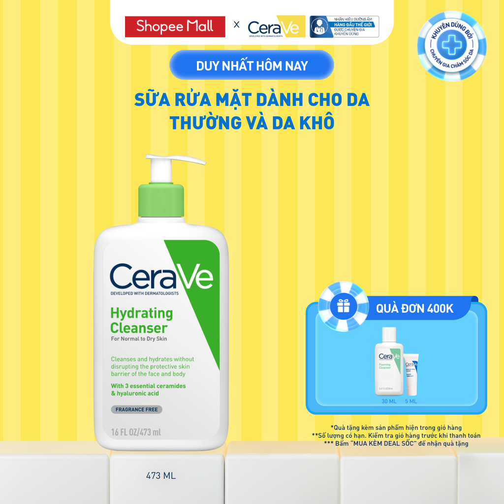 Sữa rửa mặt giúp làm sạch sâu dành cho da thường và da khô Cerave Hydrating Cleanser 473ML