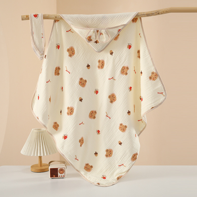 Preferred#Newborn baby pure cotton gauze cape bath towel, baby wrap with hood, windproof bath towel,