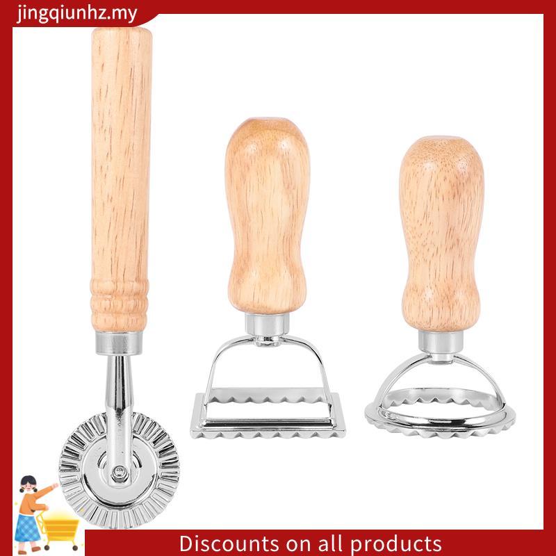 Bộ 3 Dụng Cụ Cắt Bánh Mì Ravioli, Máy Làm Tem Ravioli Có Tay Cầm Bằng Gỗ Ravioli Maker Pasta Cắt Cho