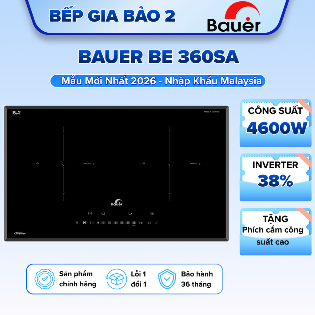 Bếp từ đôi Bauer 360SA - Nhập khẩu nguyên chiếc Malaysia - Kích thước 600 - Bảo hành chính hãng 3 nă