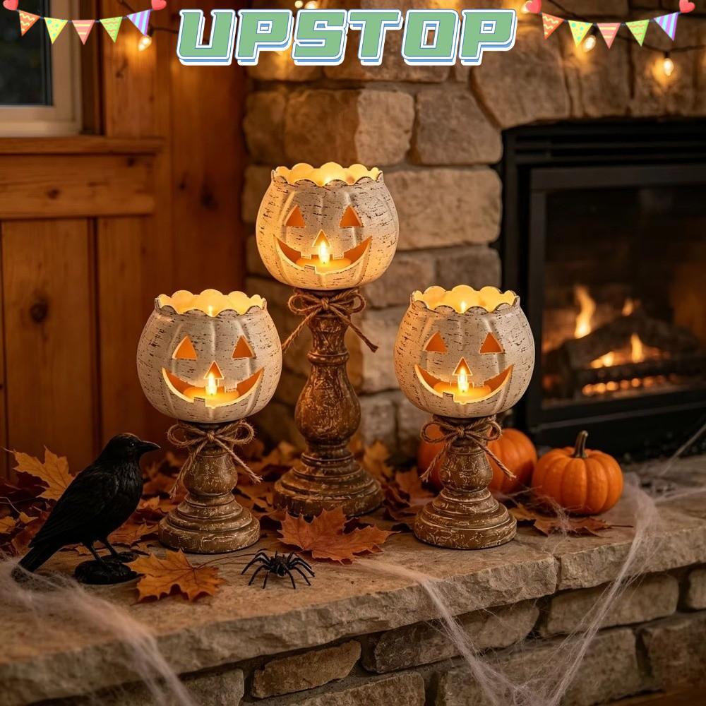 UPSTOPBO Pumpkin Tealight Candle Holder, Cutout Face Retro Pumpkin Tealight Holder, Scallopoped Top 
