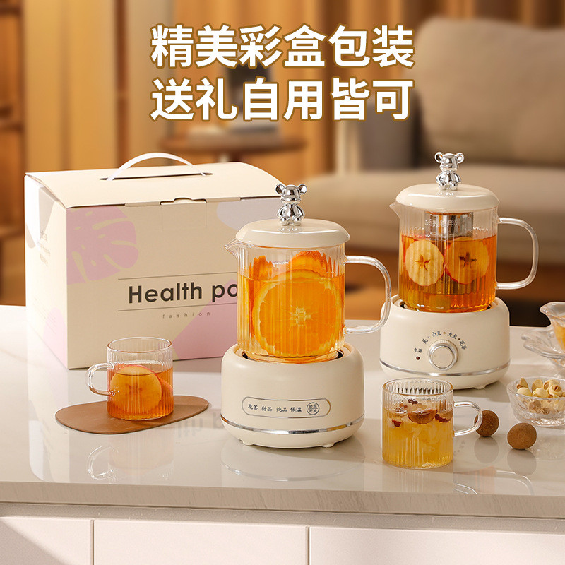 TYFI Ấm đun nước giữ nhiệt, ấm pha trà thủy tinh gia dụng, ấm pha trà hoa văn phòng nhỏ, ấm đun nước