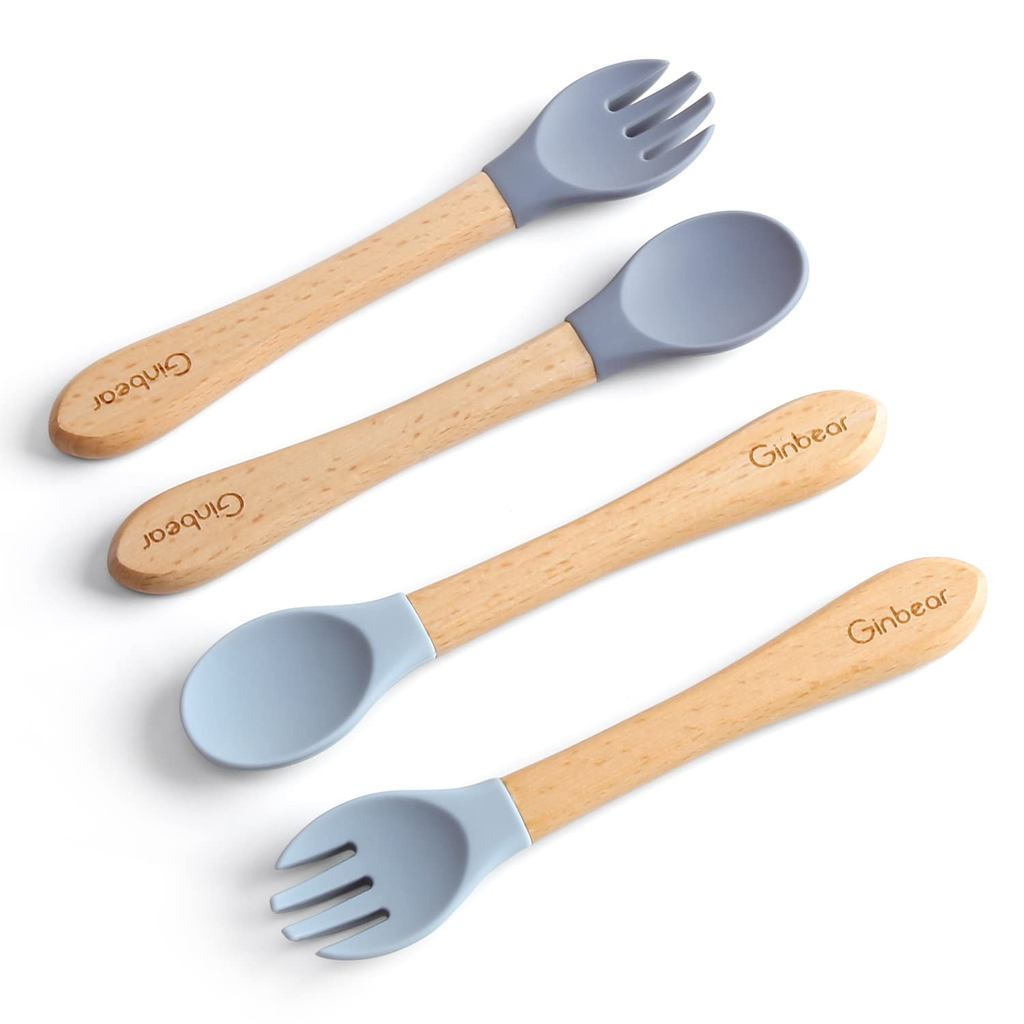 GinbearBabySpoonsandForksSelf-feeding12-18Months, SoftTipBabyFlatwareSetsforBoy, ToddlerFeedingUtens