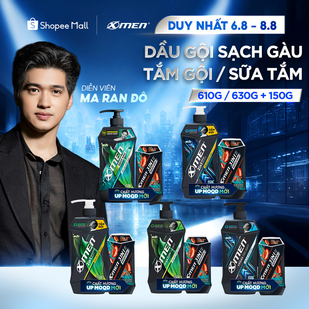 Combo Dầu Gội Sạch Gàu/Tắm Gội/Sữa Tắm Xmen Amazon/Vegas 610g 630g và Tắm gội Coffee 150g