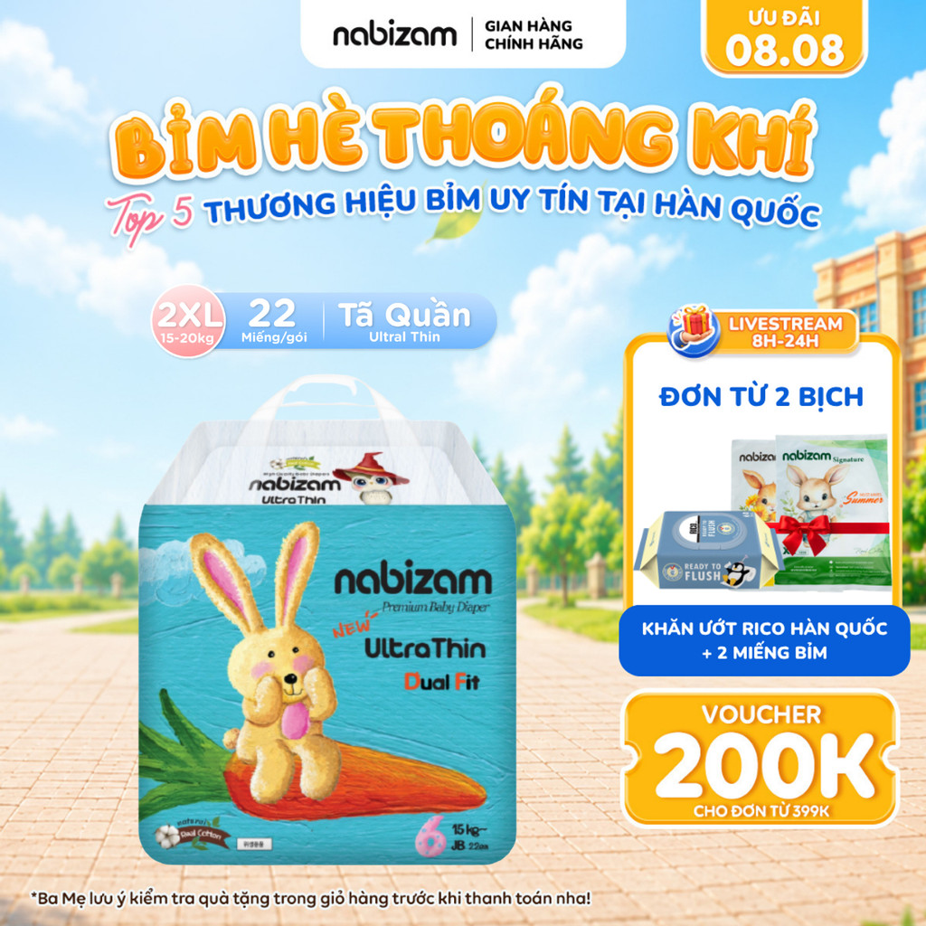 Tã/Bỉm Quần Nabizam Ultra Thin Nội Địa Hàn Mỏng Vượt Trội, Thấm Hút Nhanh Size 2XL22 Cho Bé Từ 15-20
