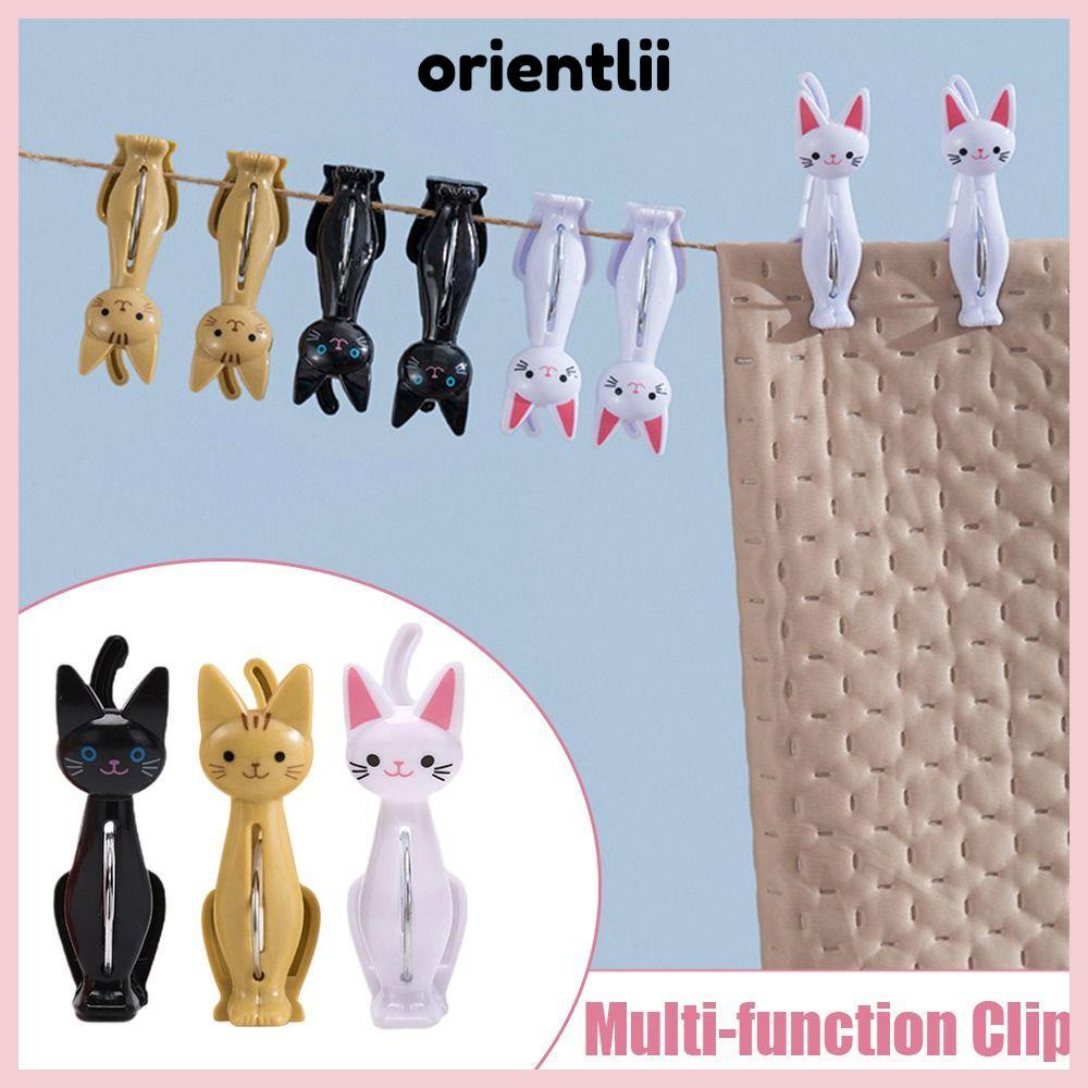 ORIENTLEE 4 Kẹp Khăn, Kẹp Chống Gió Mèo Dễ Thương Chốt Quần Áo, Nhựa Đa Năng Văn Phòng Phẩm Bill Cli