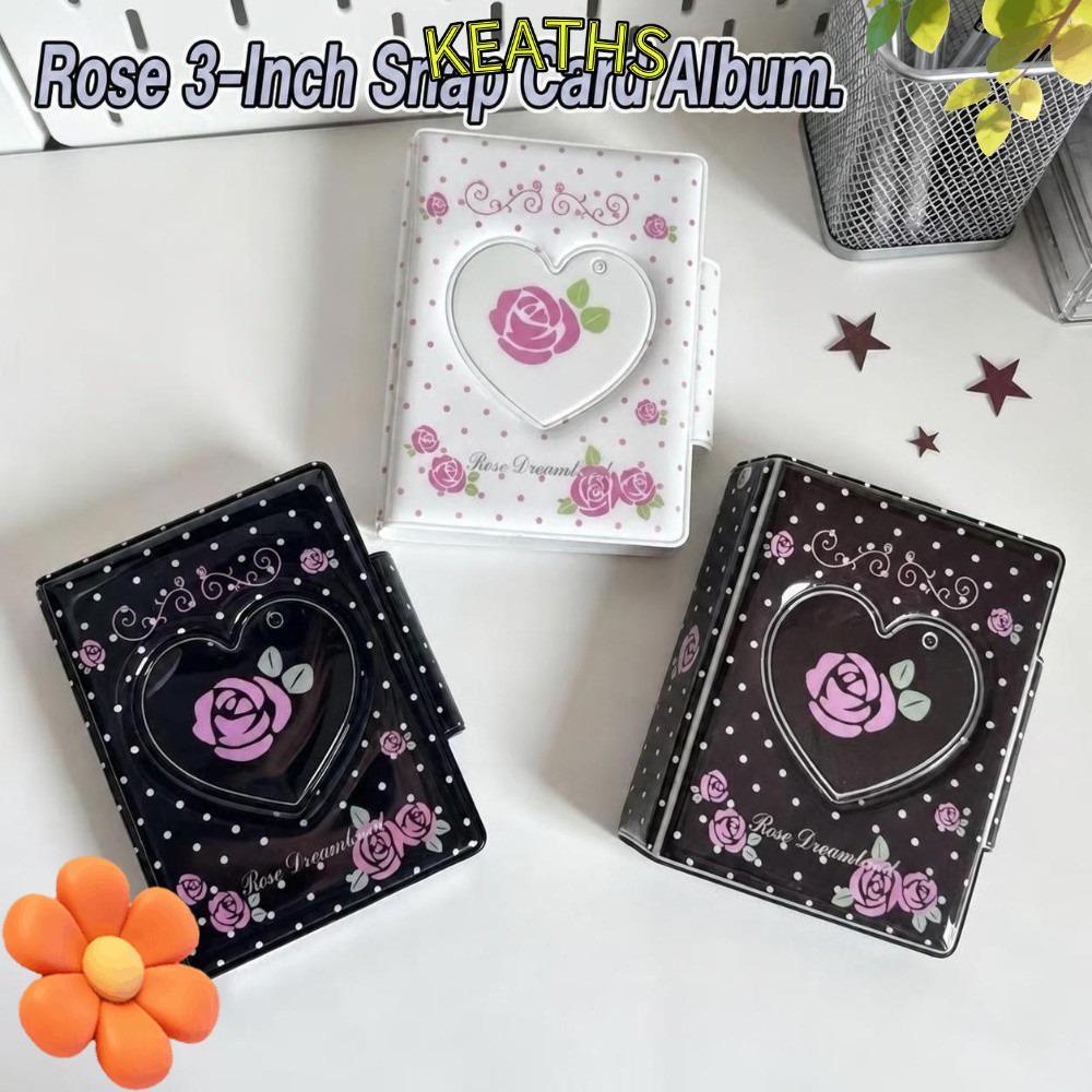 KEATHS Album Ảnh 3 Inch, Photocard Binder Trái Tim Rỗng Photocard Giá Đỡ, Nút Chụp Cổ Điển Hoa Hồng 