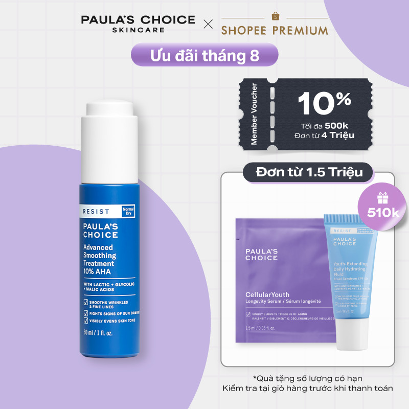 Lotion làm sáng mịn da giúp da căng bóng Paula's Choice Resist Advanced Smoothing Treatment 10% AHA 