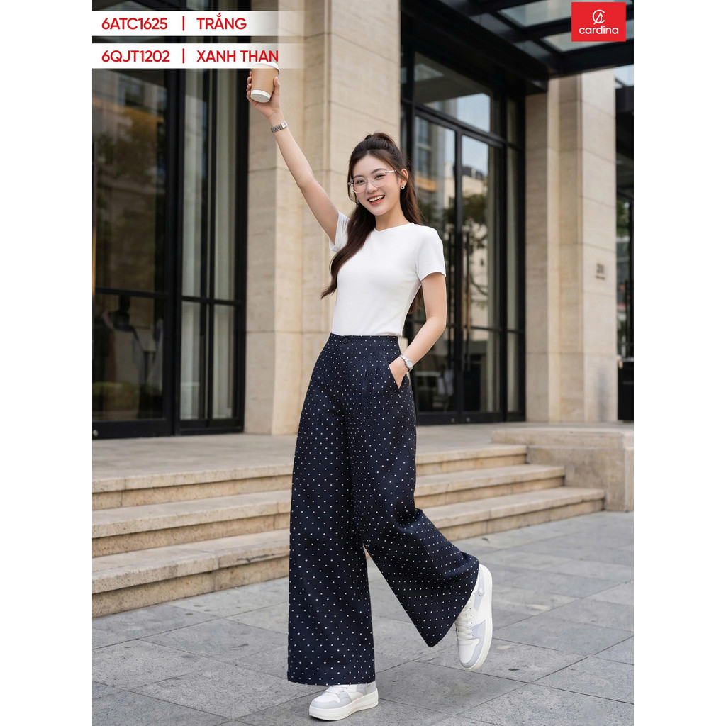 Quần Jean Cardina Ống Suông Chấm Bi Cạp Cao Dáng Rộng Thời Trang Nữ 6QJT12