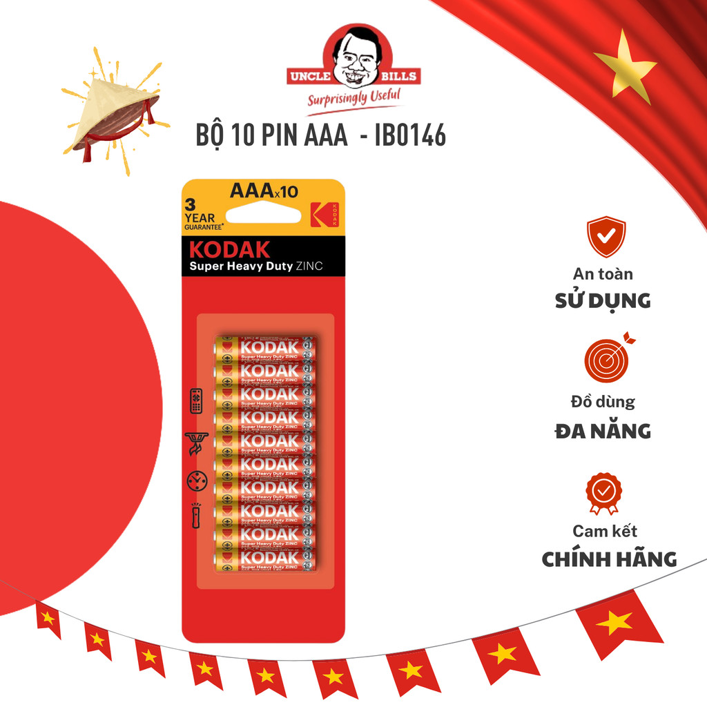 Bộ 10 Pin Kodak AAA UNCLE BILLS Sử Dụng Cho Nhiều Thiết Bị Điện Thế 1.5V - IB0146